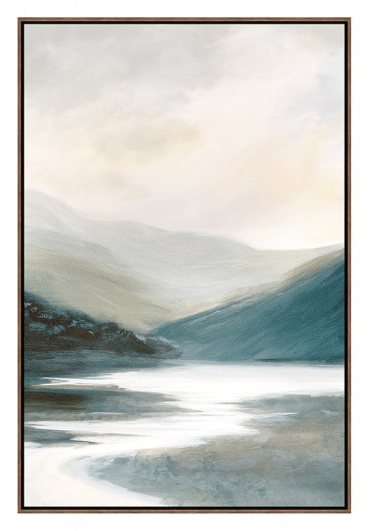 Mountains By The Canal Framed Artwork 120cm.