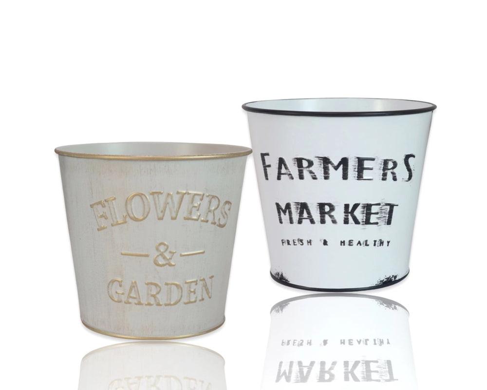Set 2 Farmers Market Metal Planter Round Assort 14cm.