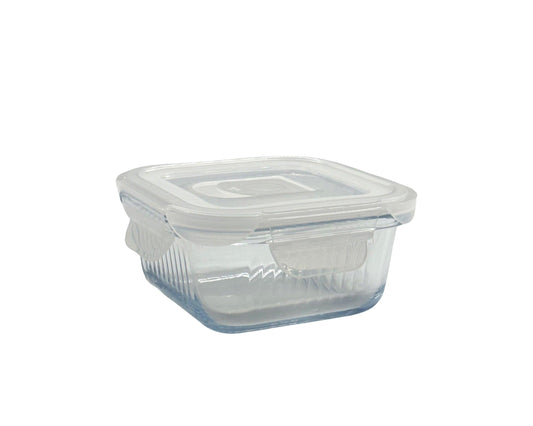 bulk 24 Borosilicate Glass Container W Lid Square 320ml 12x7cm.