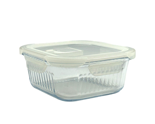 bulk 12 Borosilicate Glass Container W Lid Square 800ml 16x8cm.