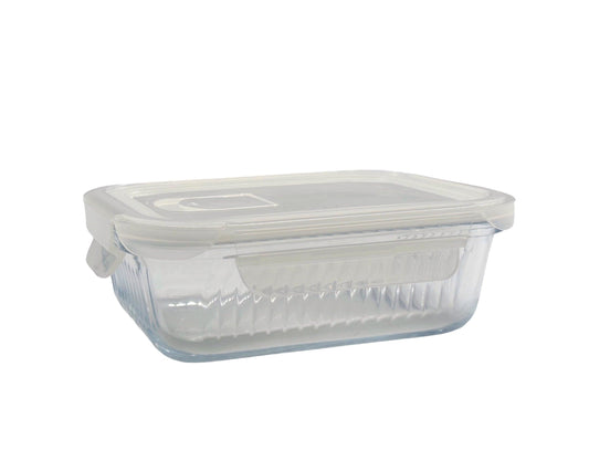 bulk 12 Borosilicate Glass Container W Lid Rect 640ml 18x7cm.