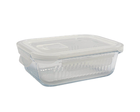 bulk 12 Borosilicate Glass Container W Lid Rect 1040ml 20x8cm.