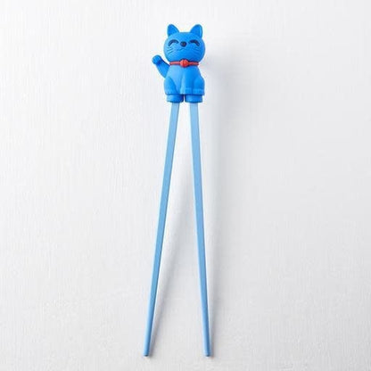 Maneki Trainer Chopsticks Lucky Cat in Blue