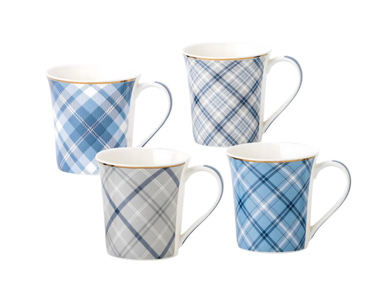 bulk 24 Tartan Design New Bone China Mug 370ml 4 Assorted.