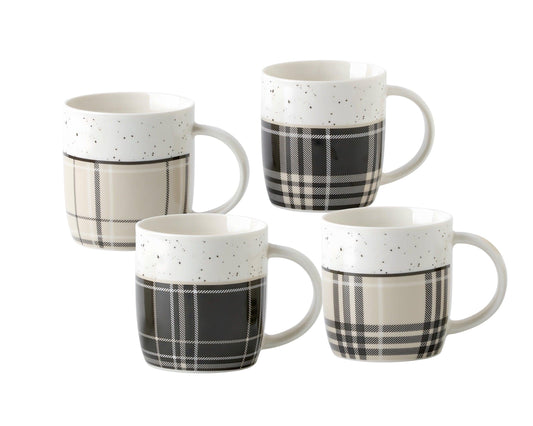 bulk 24 Tartan New Bone China Mug 360ml 4 Assorted.