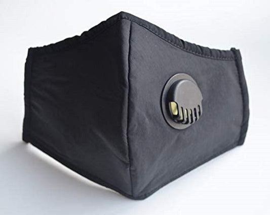 Adult Face Mask Black Reusable Adjustable w Breathing Valve 3Ply.