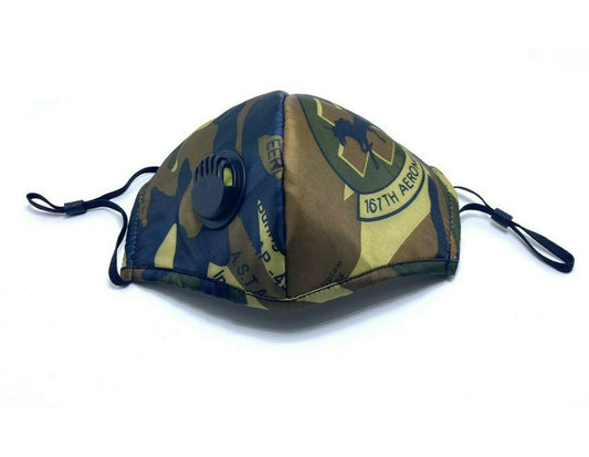Adult Face Mask Camouflage Reusable Adjustable w Breathing Valve 3Ply.