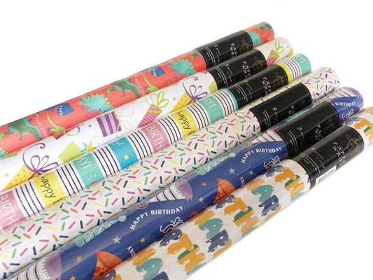 bulk 50 Happy Birthday Gift Wrap 70cmx3m 38mm Core.