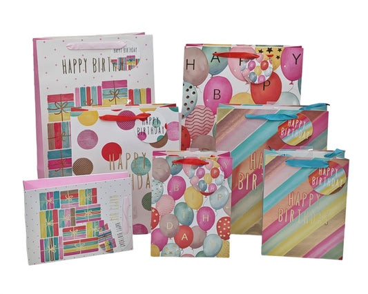 bulk 24 Large Birthday Gift Bag Assort 32cm
