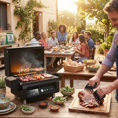 ASMOKE Essential Smart Portable Wood Pellet Grill & Pitmaster Accessory Bundle - Includes 10x Skewers, Heavy-Duty Meat Claws, Smoke Tube & 20lb Applewood Pellets
