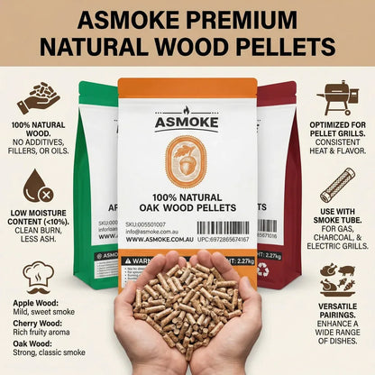 ASMOKE 4-Piece Premium Wood Pellet Variety Pack - Apple, Oak & 2x Cherry (4 x 2.27kg Bags)