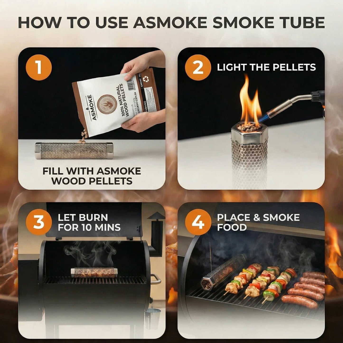 ASMOKE 4-Piece Premium Wood Pellet Variety Pack - Apple, Oak & 2x Cherry (4 x 2.27kg Bags)
