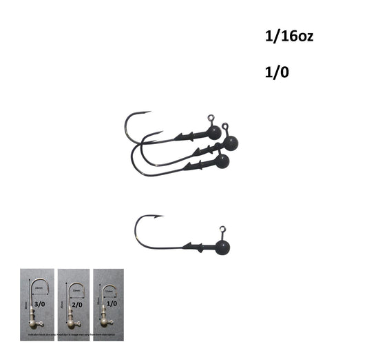 Vike 1/16 oz Round Jig Head with a Size 1/0 Hook Tungsten, 4 pack.