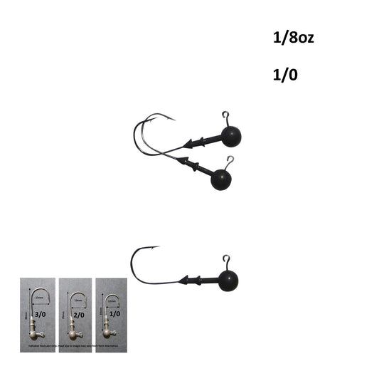 Vike 1/8 oz Round Jig Head with a Size 1/0 Hook Tungsten, 3 pack.