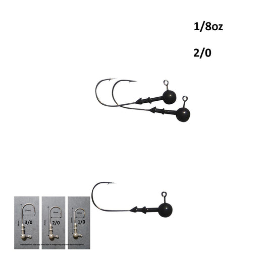Vike 1/8 oz Round Jig Head with a Size 2/0 Hook Tungsten, 3 pack.