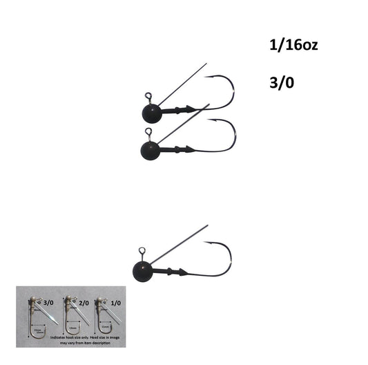 Vike 1/16 oz Weedless Round Jig Head with a Size 3/0 Hook Tungsten, 4 pack.