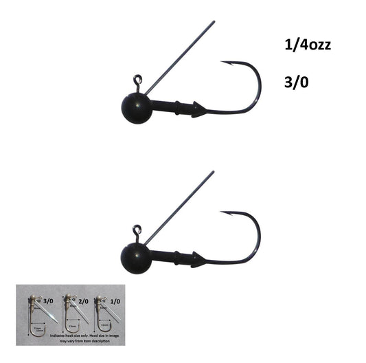 Vike 1/4 oz Weedless Round Jig Head with a Size 3/0 Hook Tungsten, 2 pack.