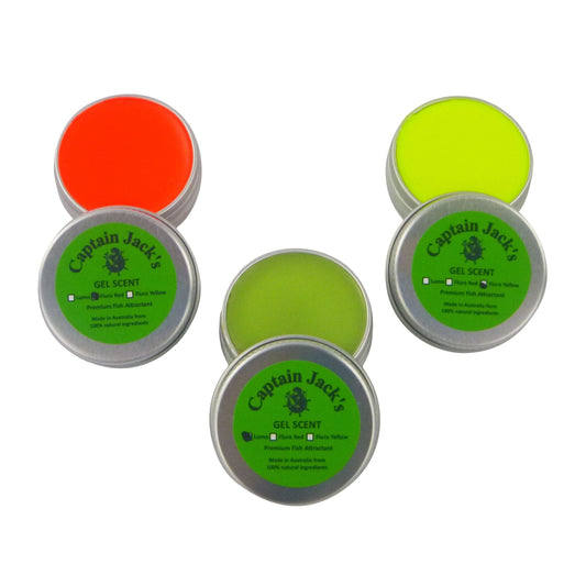 Captain Jack's 'Visibles' Gel Scent - 3 Pack, Lumo Blue Green, Fluoro Red, Fluoro Yellow.