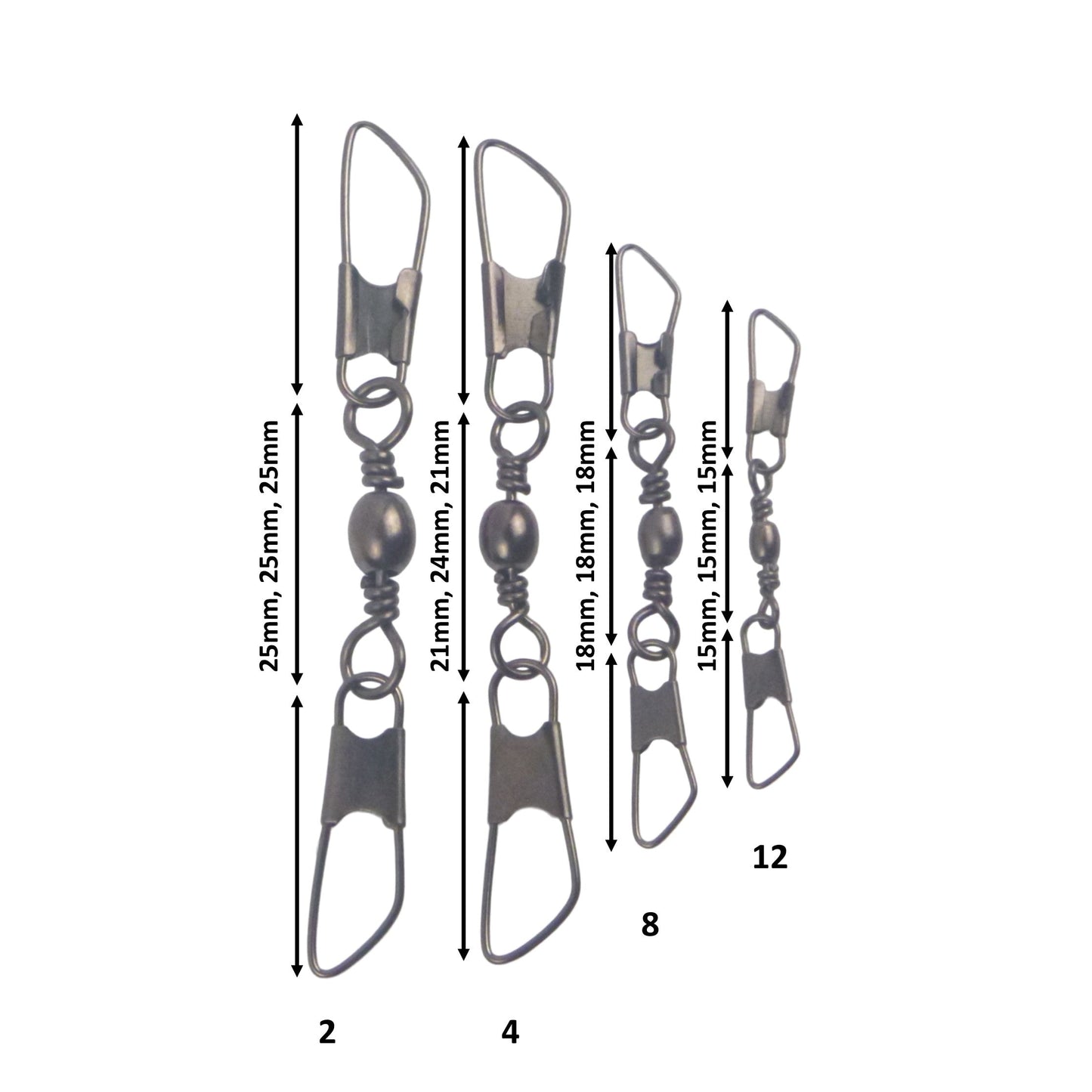 Swimerz Double Snap Barrel Swivels, Size 12, 20 pack.
