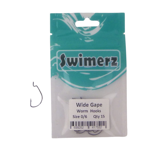 Swimerz 0/6 Wide Gape Worm Hook 15 Pack.