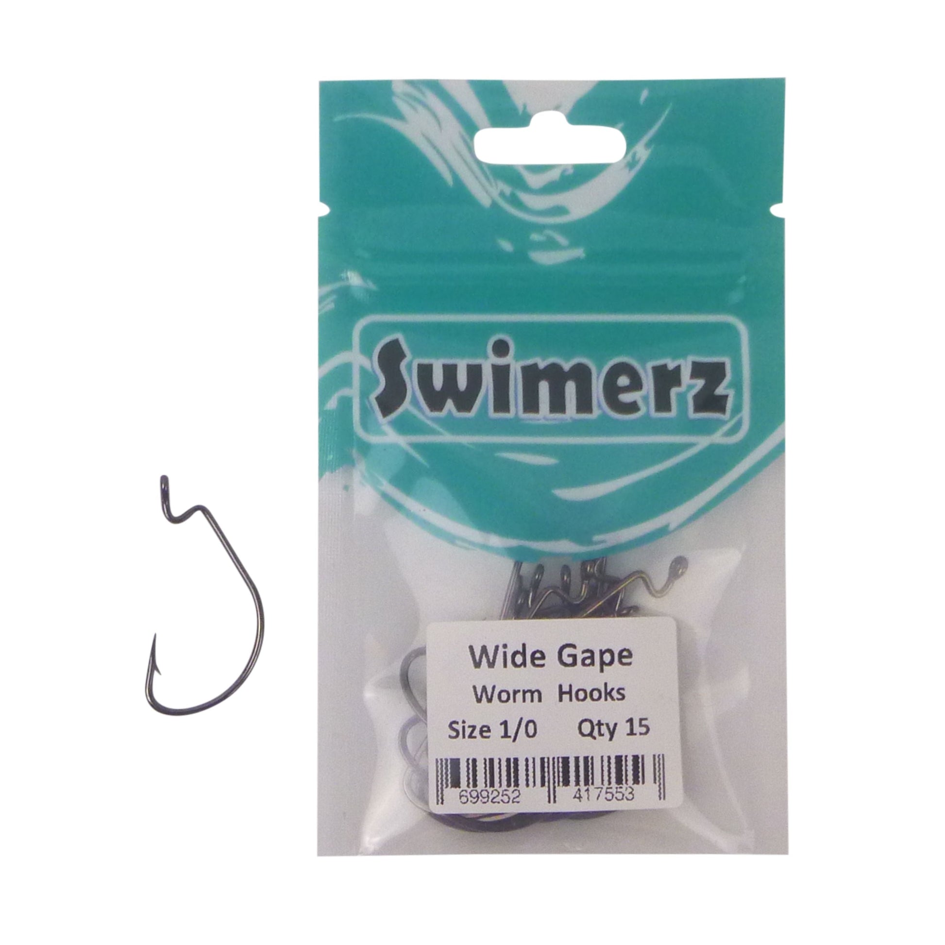 Swimerz 1/0 Wide Gape Worm Hook 15 Pack.