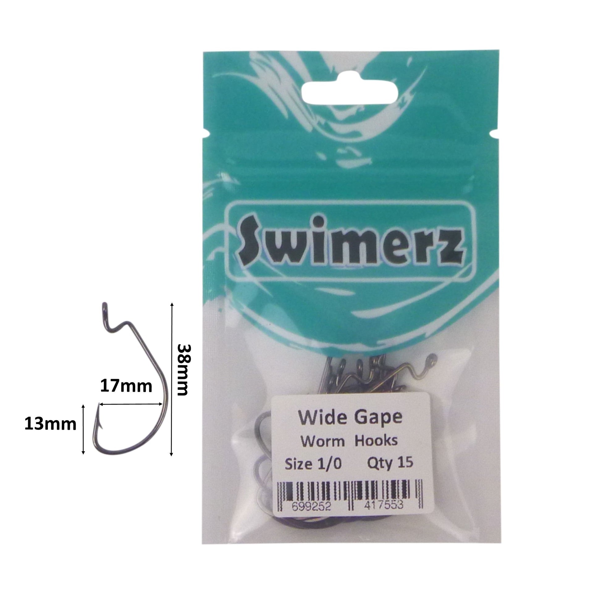 Swimerz 1/0 Wide Gape Worm Hook 15 Pack.