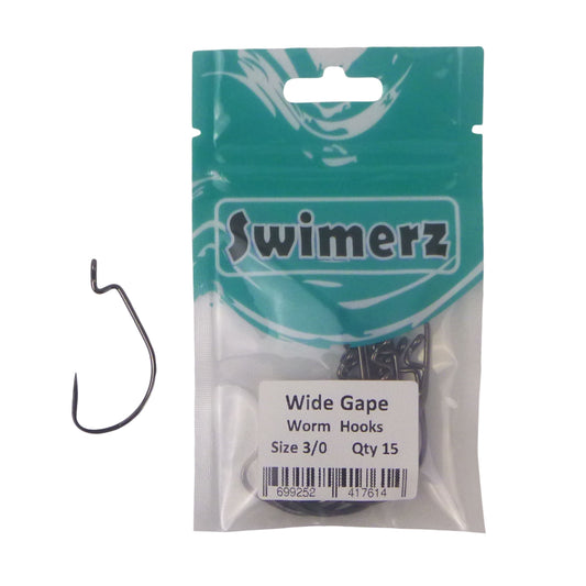 Swimerz 3/0 Wide Gape Worm Hook 15 Pack.