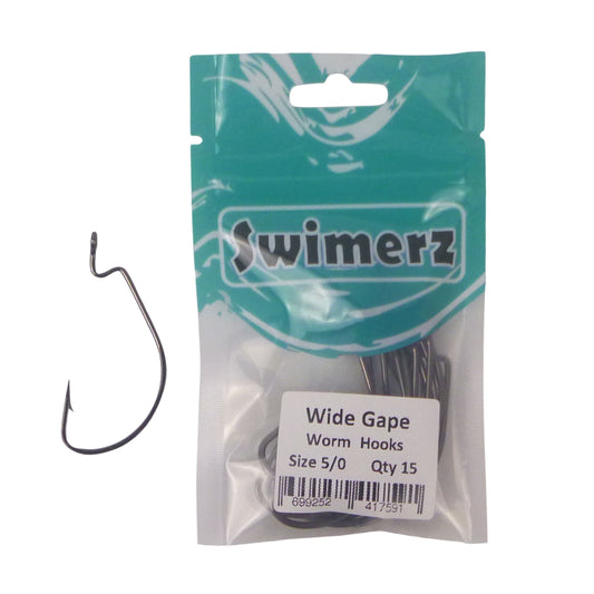 Swimerz 5/0 Wide Gape Worm Hook 15 Pack.