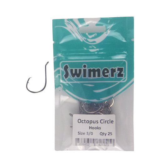 Swimerz 3/0 Octopus Circle Hooks, 25 pack.