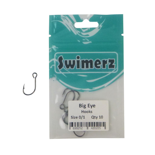 Swimerz Big Eye Inline Lure Hooks, Size 1, 10 Pack.