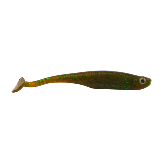 Swimerz Soft Shad 100mm Paddle Tail lure, Green Pumpkin, 6 pack.