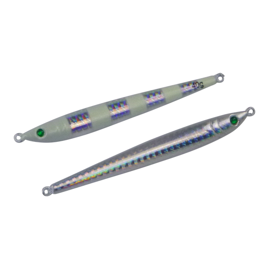 Finesse Pencil Jig, 40gm, Lumo Silver, 2 pack.