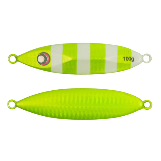 Finesse Slow Pitch Flutter Jig, 100gm, Chartruese, 2 pack.