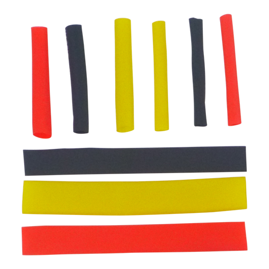 Swimerz Assist Hook Sleeves, 6mm Shrink Tube, Black, Yellow & Red, 50mm. Qty 45..