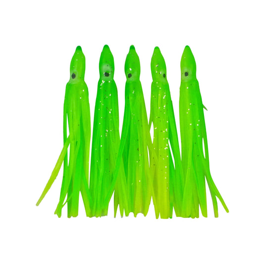 Swimerz Octopus Skirts 100mm Lemon Lime, 5 pack.