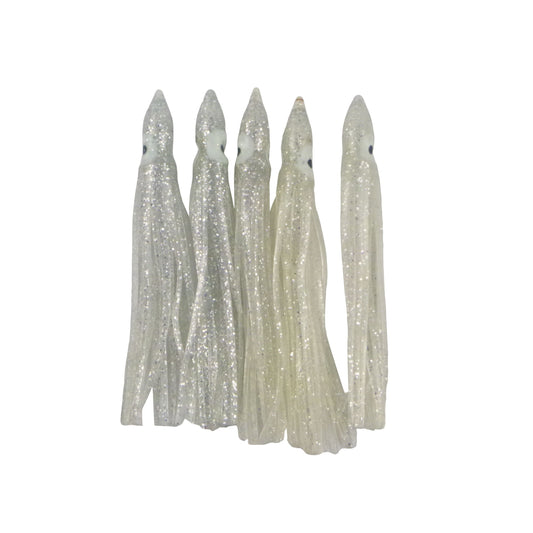 Swimerz Octopus Skirts 100mm Silver Glitter, 5 pack.