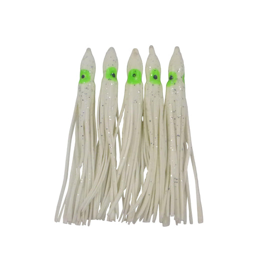 Swimerz Octopus Skirts 100mm White Fleck, 5 pack.