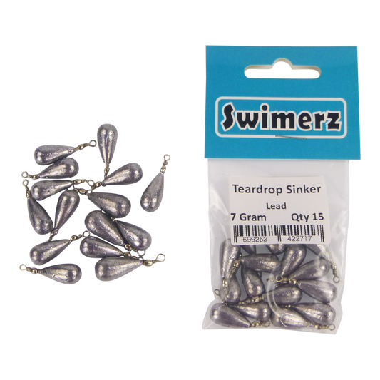 Swimerz 7gm Teardrop Sinker, Lead, 15 pack.