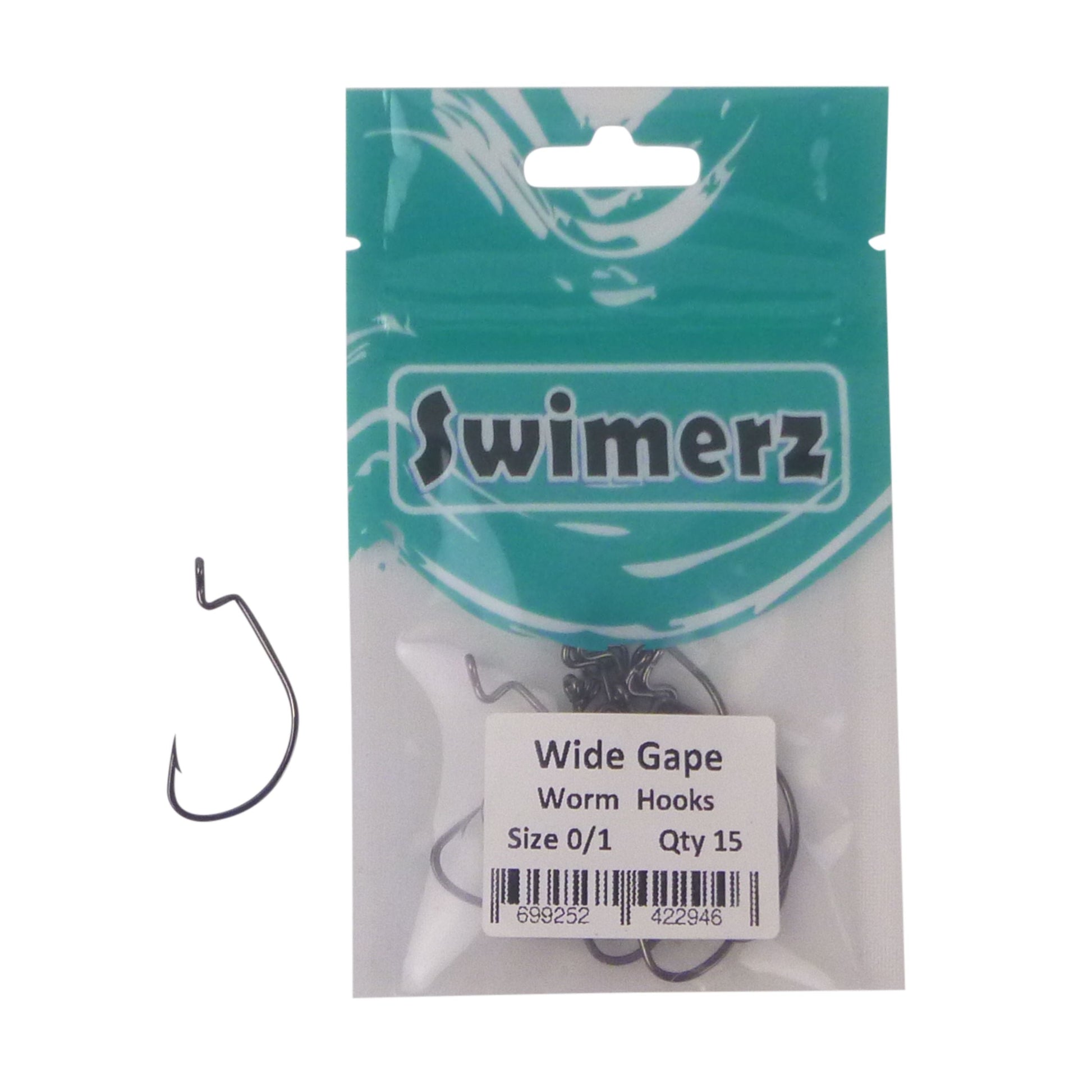 Swimerz 0/1 Wide Gape Worm Hook 15 Pack.