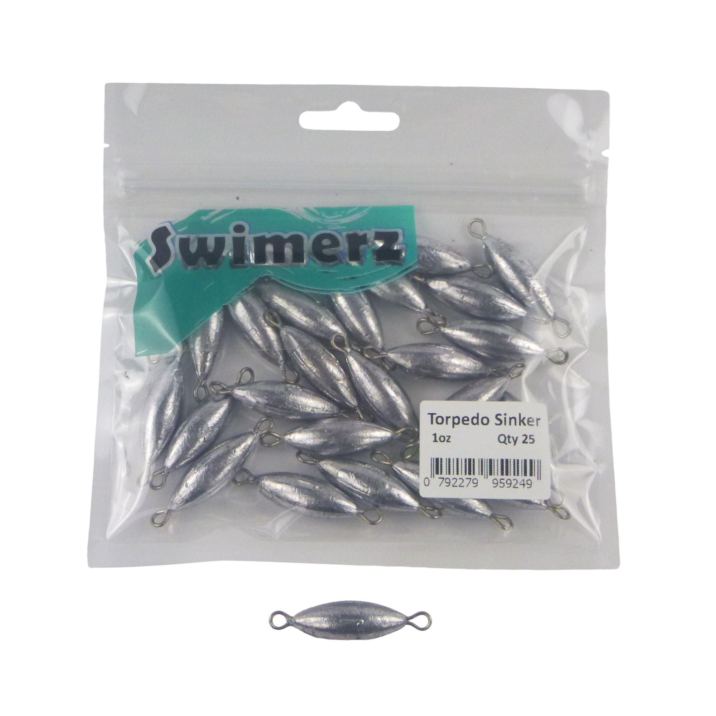 Swimerz 1oz Torpedo Trolling Sinker, Lead 25 Pack.