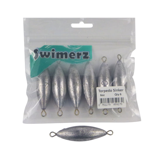 Swimerz 6oz Torpedo Trolling Sinker, Lead 6 Pack.