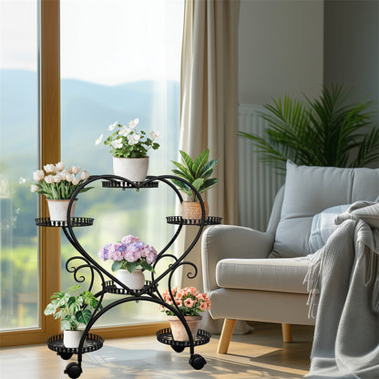 6 Potted Heart-shaped Metal Tall Plant Stand Rolling Garden Cart Flower Racks AU