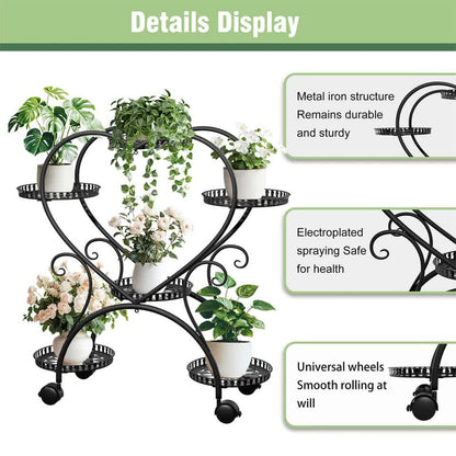 6 Potted Heart-shaped Metal Tall Plant Stand Rolling Garden Cart Flower Racks AU