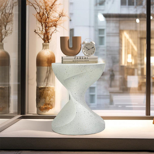 Hourglass Shaped Lightweight Concrete Sofa Side Table Bedside Table Nightstand.