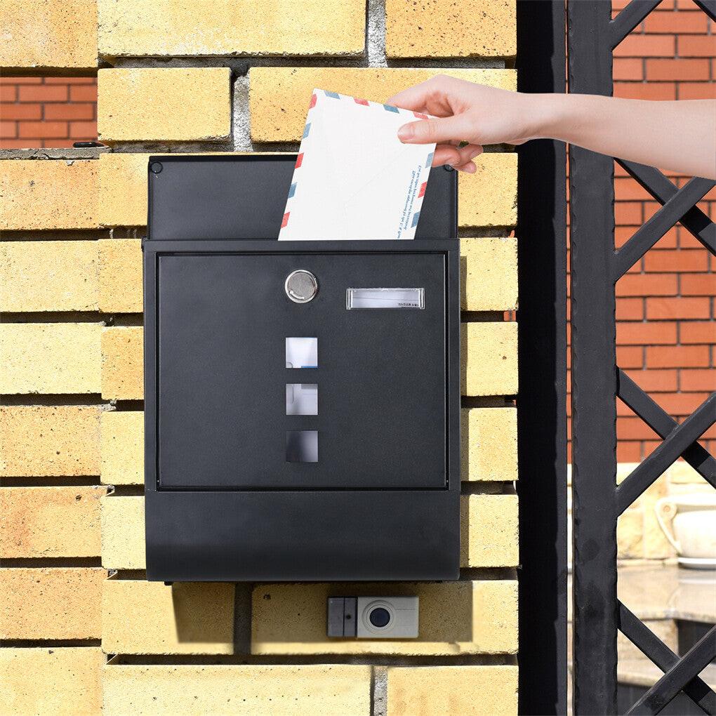 Lockable Mailbox Wall Mounted Mail Letter Post Box with Newspaper Holder Rack.