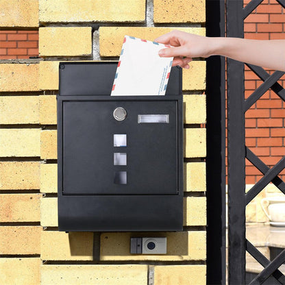 Lockable Mailbox Wall Mounted Mail Letter Post Box with Newspaper Holder Rack.