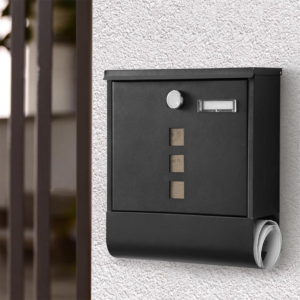 Lockable Mailbox Wall Mounted Mail Letter Post Box with Newspaper Holder Rack.