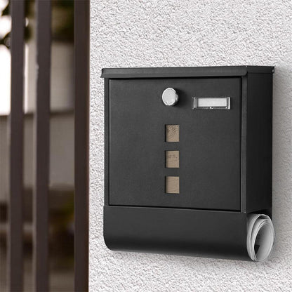 Lockable Mailbox Wall Mounted Mail Letter Post Box with Newspaper Holder Rack.