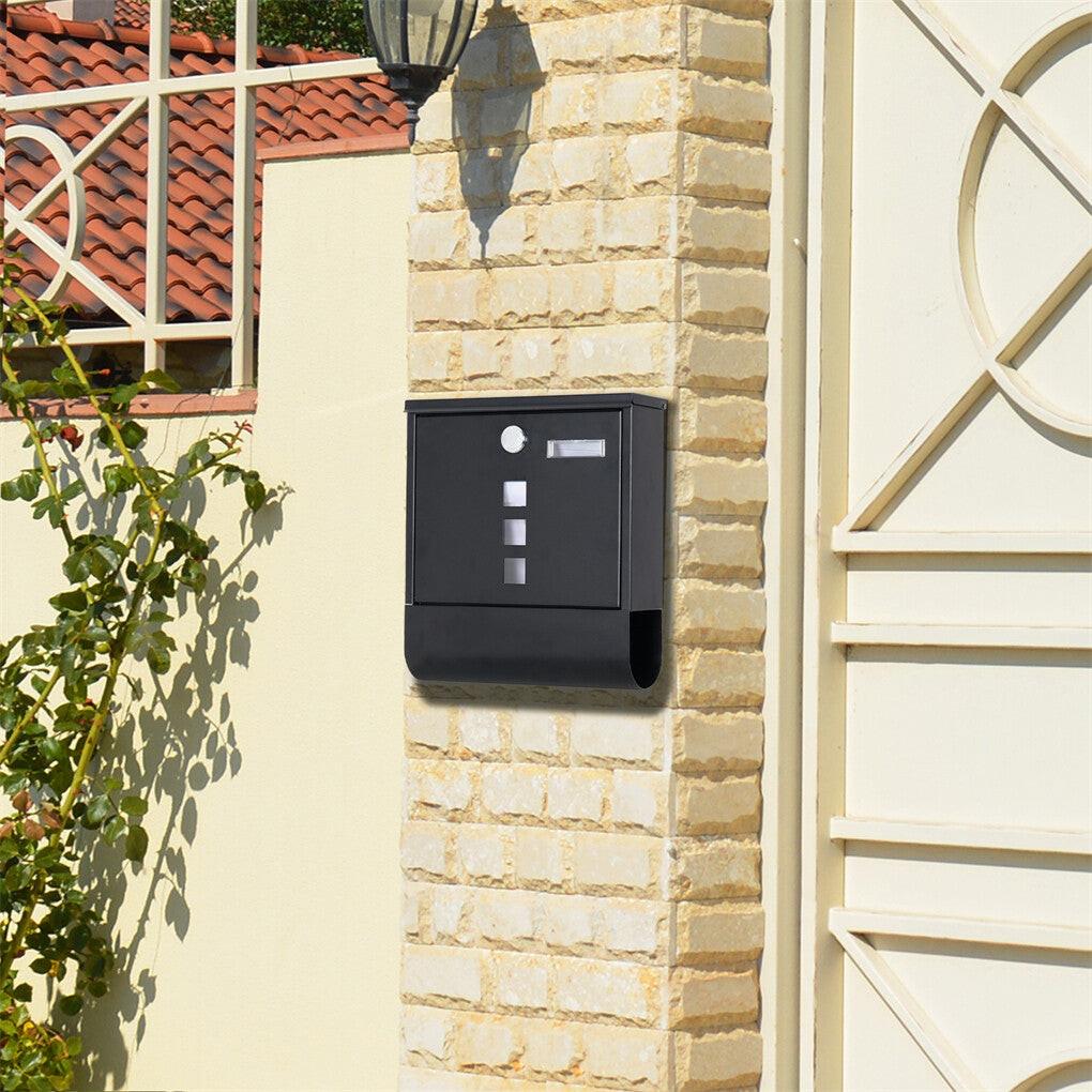 Lockable Mailbox Wall Mounted Mail Letter Post Box with Newspaper Holder Rack.