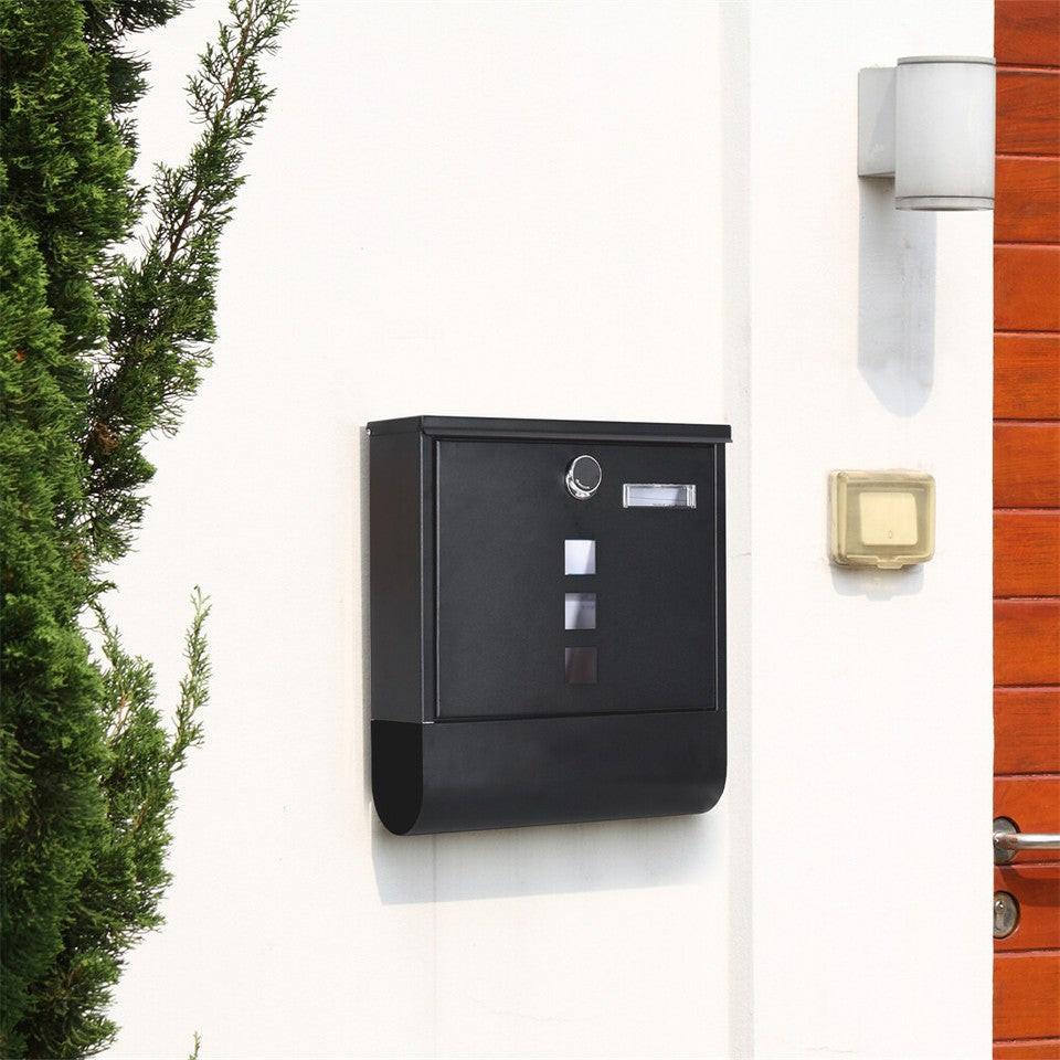 Lockable Mailbox Wall Mounted Mail Letter Post Box with Newspaper Holder Rack.